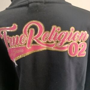 True Religion Jet Black Varsity Half Zip Hoodie